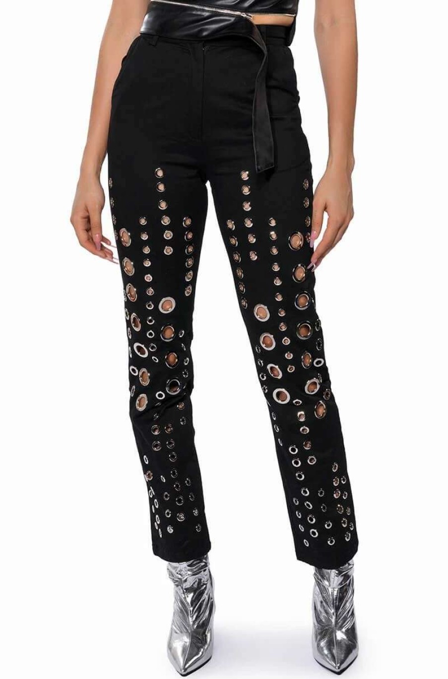 Pants * | Too Much For You Hardware Detailed Pants Black