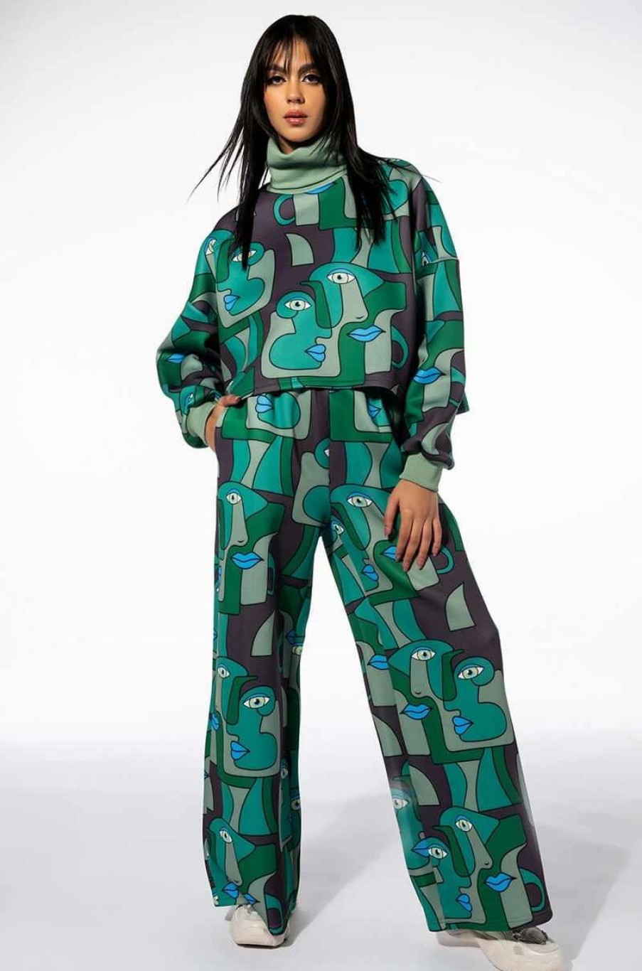 Two Piece Sets * | Medusa Wide Leg Scuba Sweatpants Green Multi