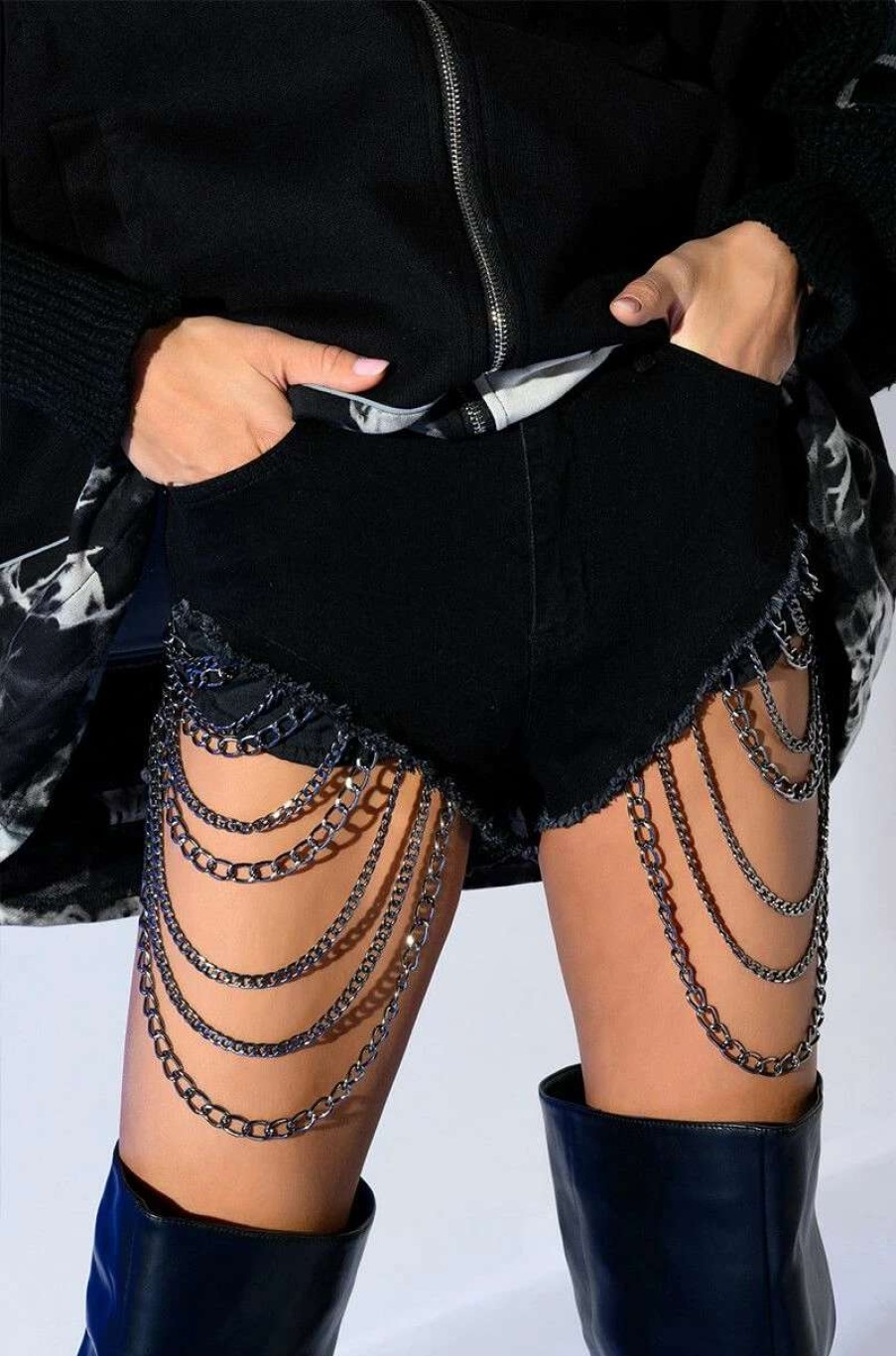 Denim * | Sexy Chain Denim Shorts Black