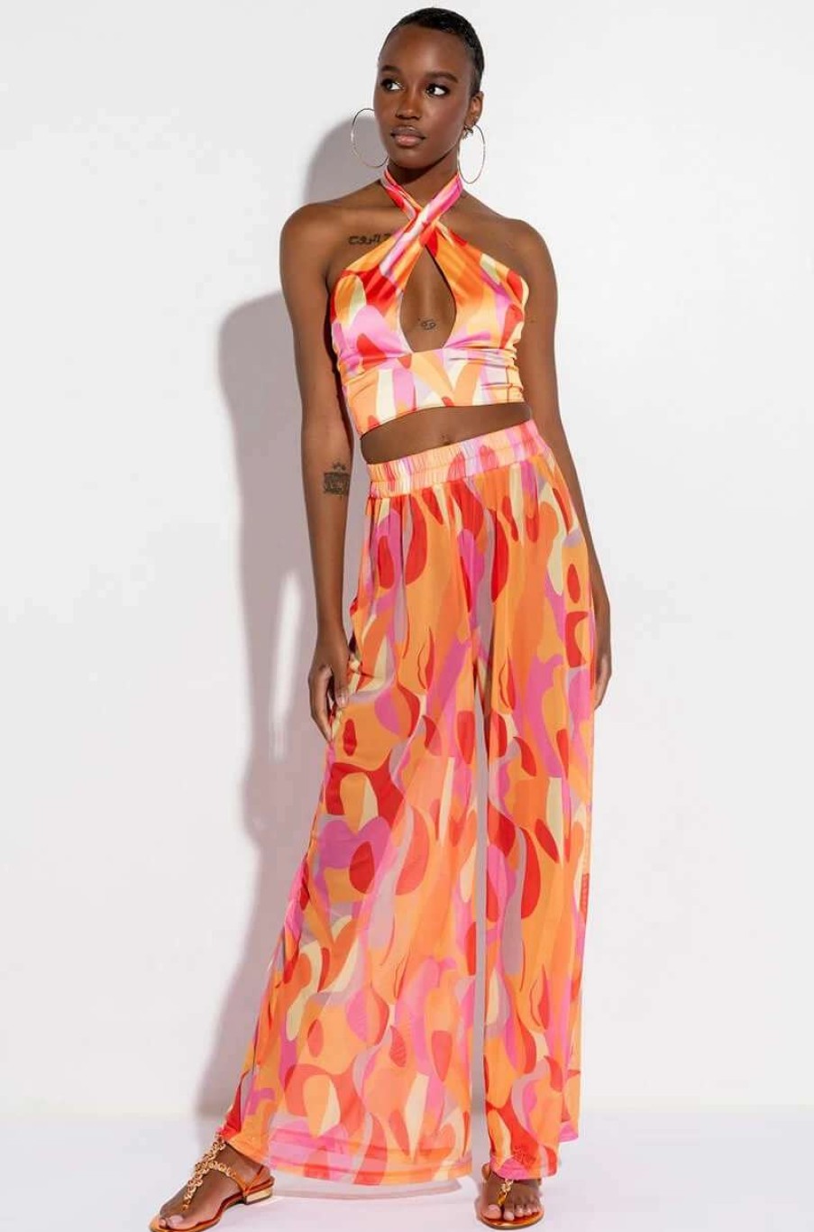 Two Piece Sets * | Psychedelic Wide Leg Mesh Pant Multi