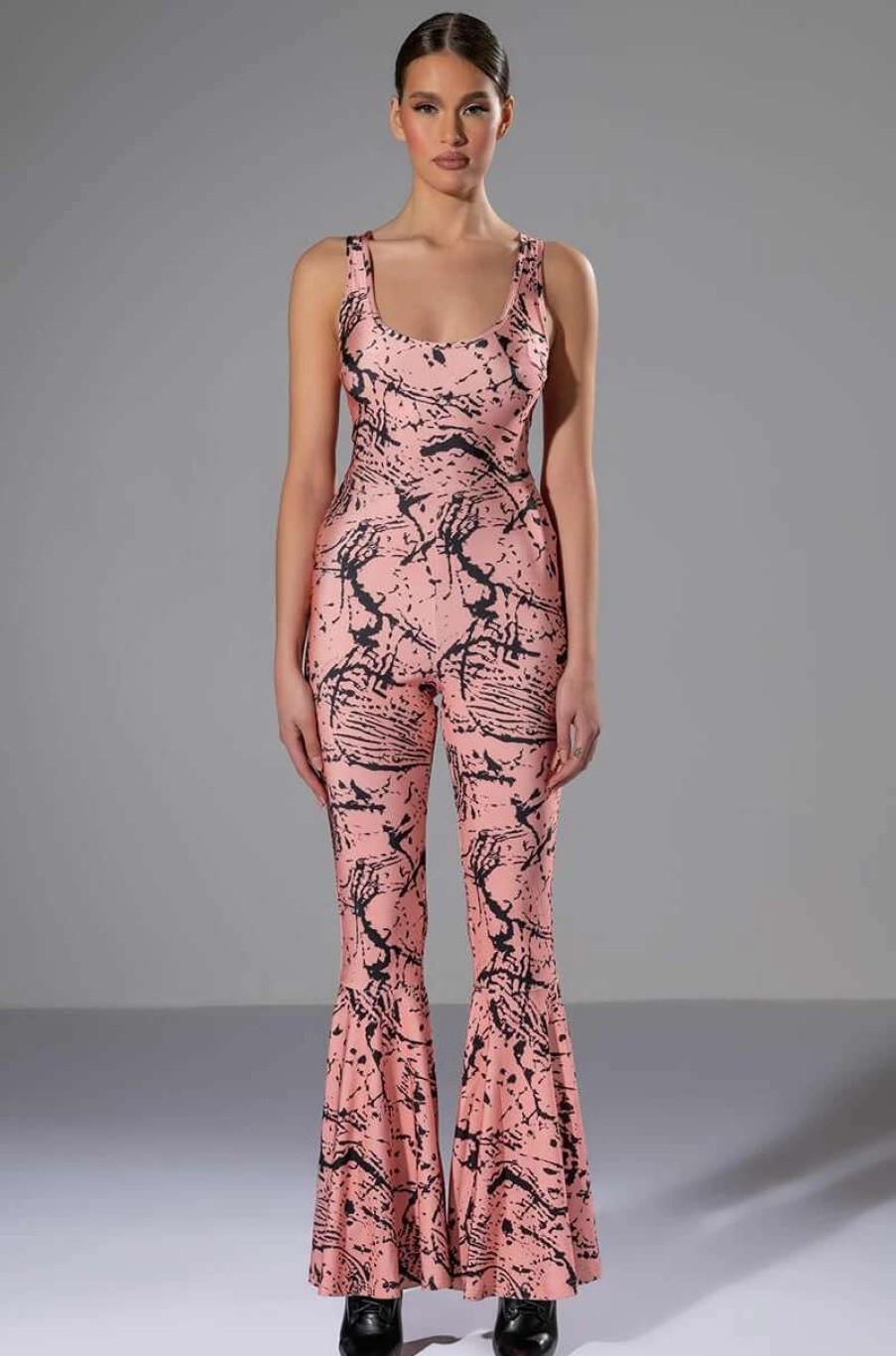 Rompers & Jumpsuits * | Bring The Funk Printed Flared Jumpsuit Pink Multi