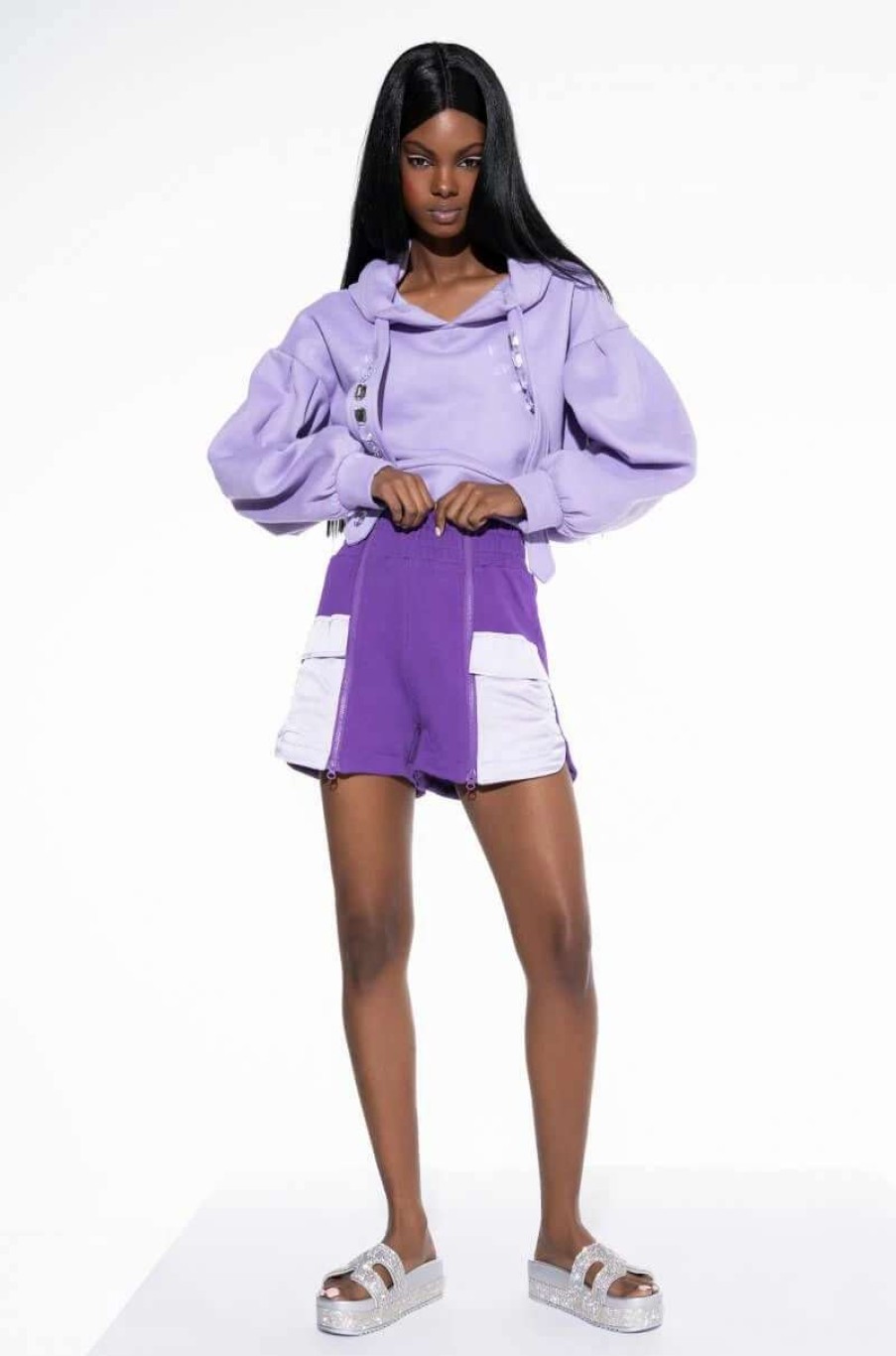 Two Piece Sets * | Kaia Satin Detail Short Purple