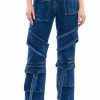 Pants * | Too Cool Cargo High Waisted Jeans Medium Blue Denim