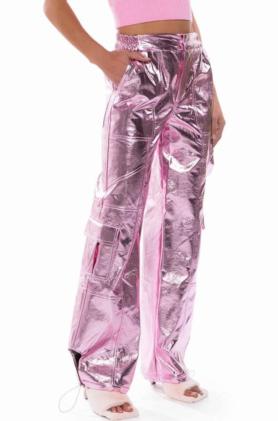 Pants * | Out Of This World Metallic Cargo Pants Pink