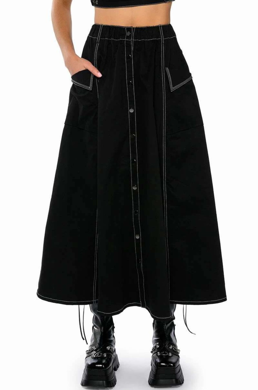 Two Piece Sets * | Secret Admirer Denim Maxi Skirt Black