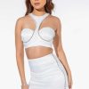 Two Piece Sets * | Baddie Season Satin Rhinestone Mini Skirt White