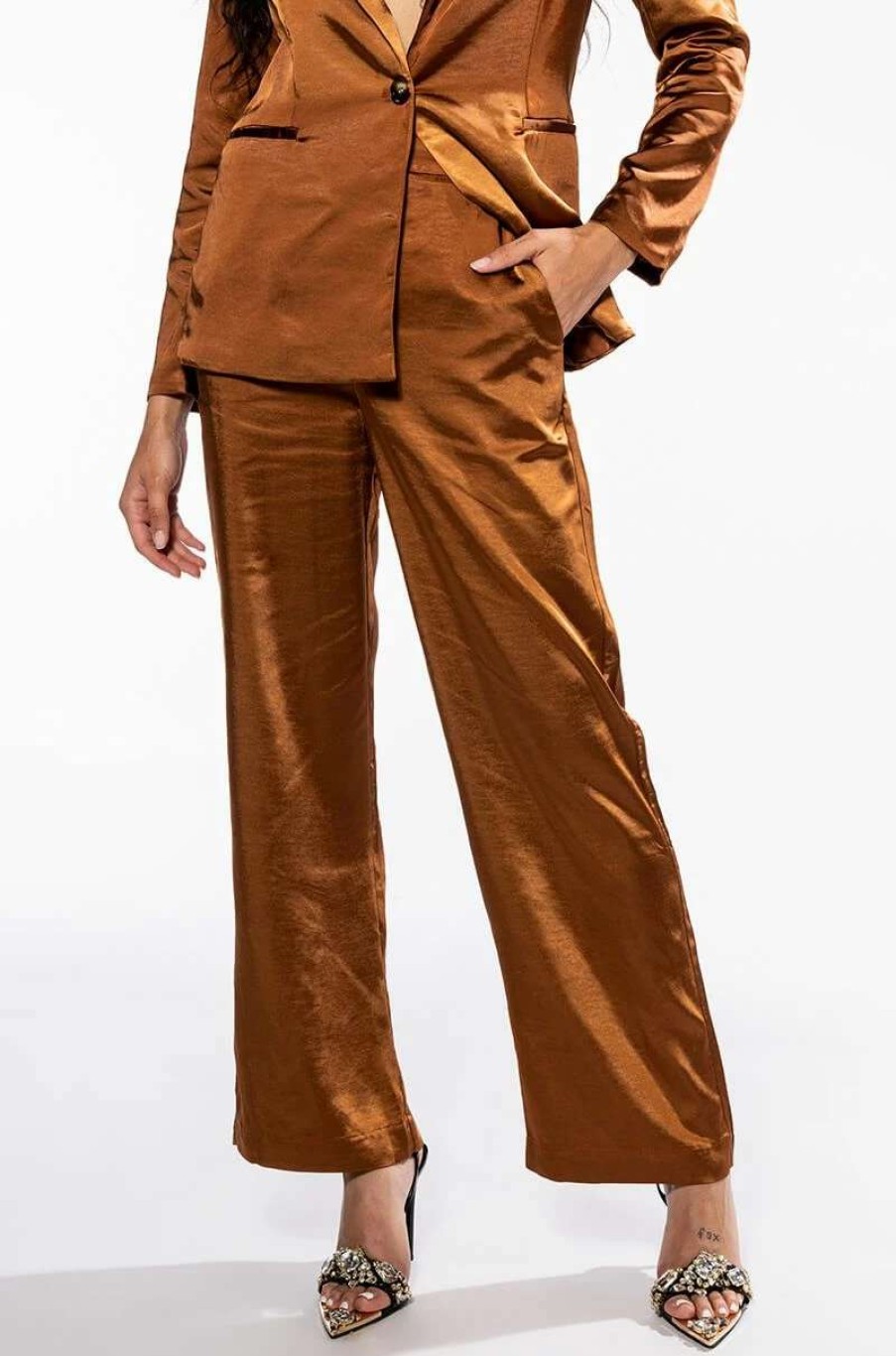 Two Piece Sets * | Stay Radiant Satin Trouser Brown