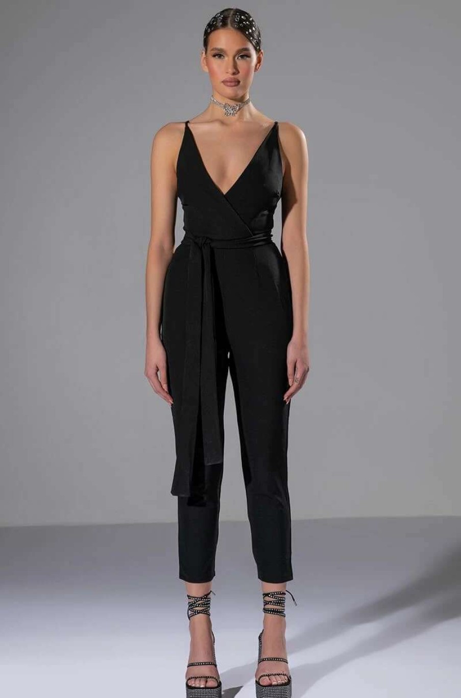 Rompers & Jumpsuits * | Perfect Fit Sleeveless Belted Jumpsuit Black