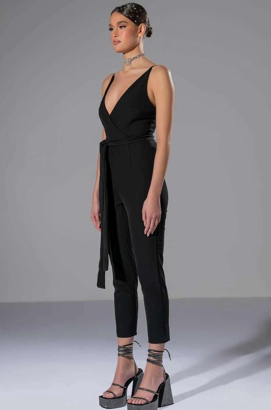 Rompers & Jumpsuits * | Perfect Fit Sleeveless Belted Jumpsuit Black