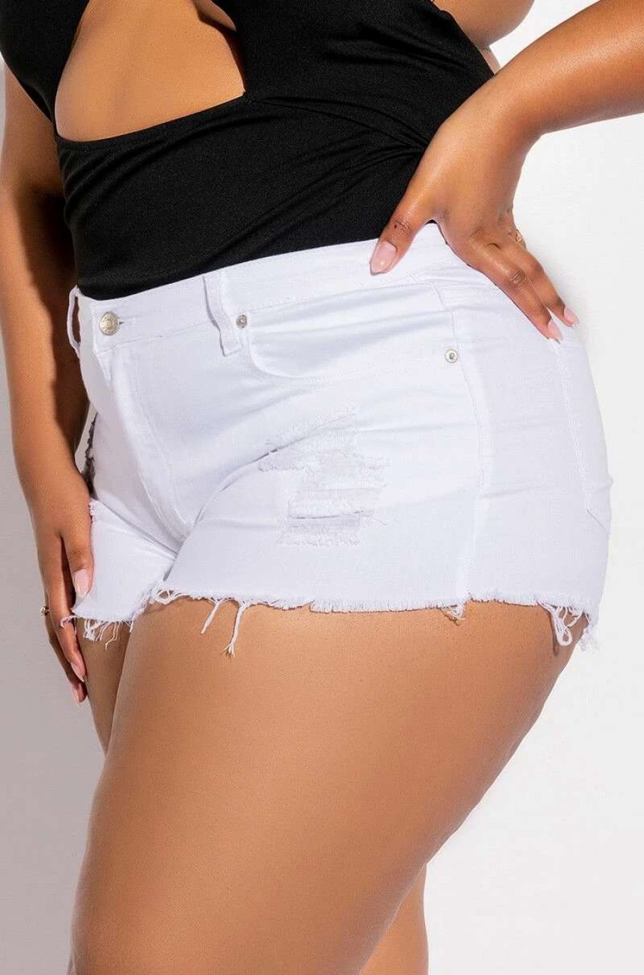 Denim * | Plus Bella Vita Distressed Denim Short White Denim